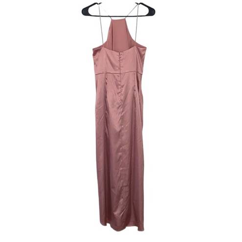 After Six  Women Size 12 Rose Pink Charmeuse Halter Midi Dress Drape Tulip Skirt