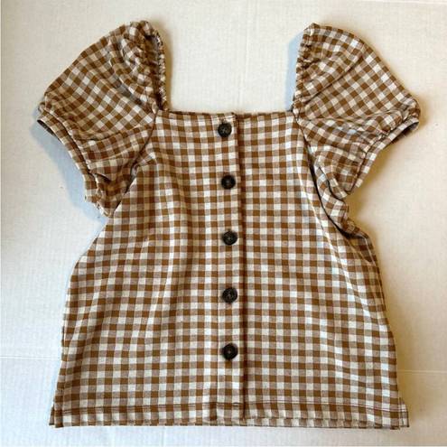 Madewell ‎ Gingham Square Neck Puff Sleeve Top Sz XS