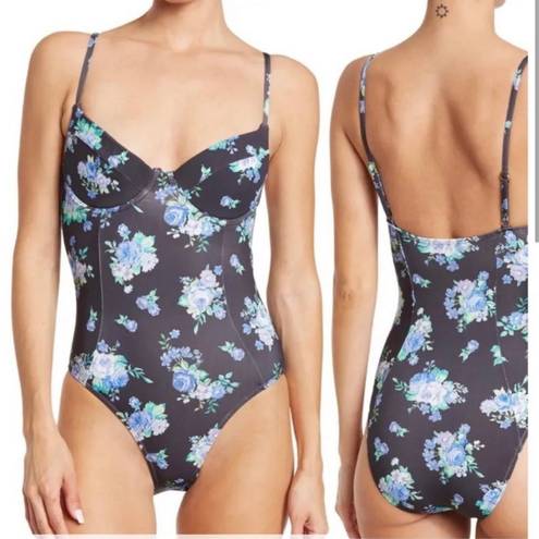 We Wore What NEW  Floral Underwire One-Piece Swimsuit black golden hour retro XL