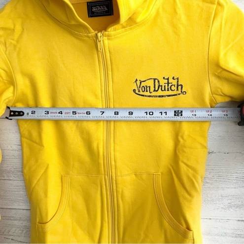 Von Dutch  Zip Up Yellow Hoodie with Purple Logo Signature Size Small