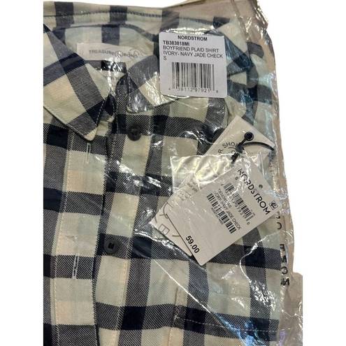 Treasure & Bond  Ivory Jade Plaid Boyfriend Tunic Shirt Sz S NEW