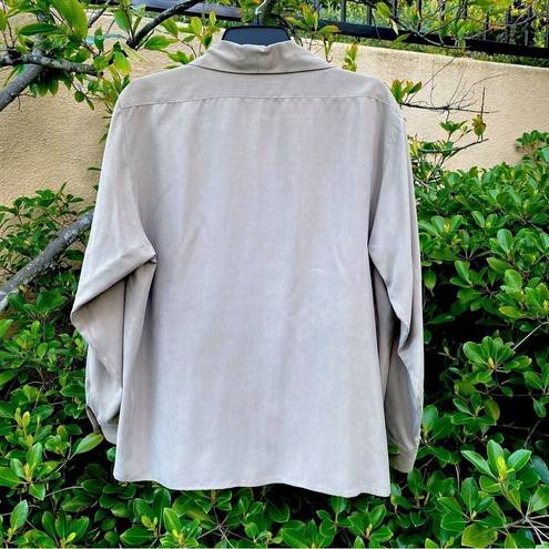 Nordstrom  Preview Collection 100% Silk Tan Button Down Blouse/Top Size Large EUC