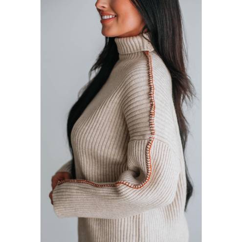 Listicle Contrast Stitch Mock Neck Sweater