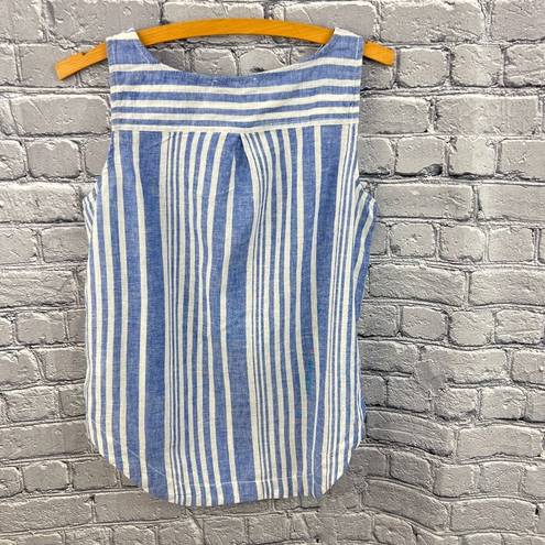 Beach Lunch Lounge Blue Striped Linen Blend Sleeveless Top Size XS