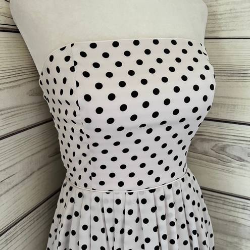 White House | Black Market White & Black Polka Dot Retro Style Fit & Flare Dress