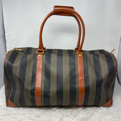 Fendi Vintage  Huge Pequin Stripe & Cognac Leather Duffel/Weekender Bag