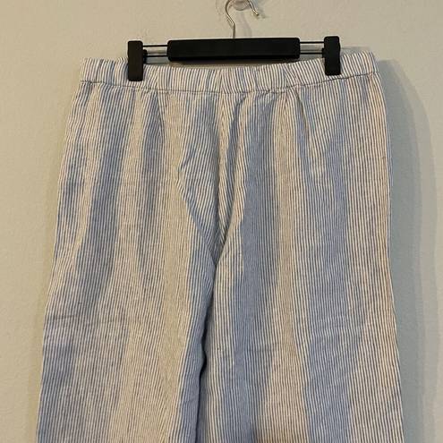 J.Jill  Love Linen Pants Medium Blue White Cropped Wide Leg Striped Nautical