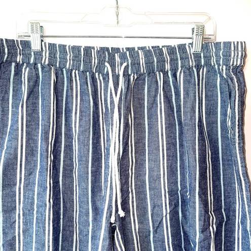 Beach Lunch Lounge Margot Linen Blue Striped High Rise Crop Pants