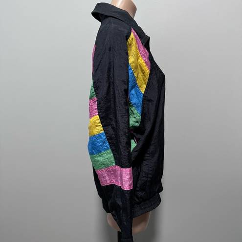 Adidas  Windbreaker Bomber Jacket Colorful Stripe Sleeves Medium Retro 80s 90s