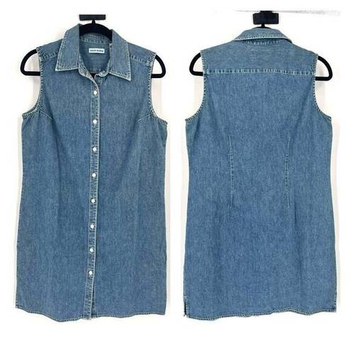 Marsh Landing Vintage 90s  Women's Sleeveless Button-Up Shirt Dress Blue Size 10