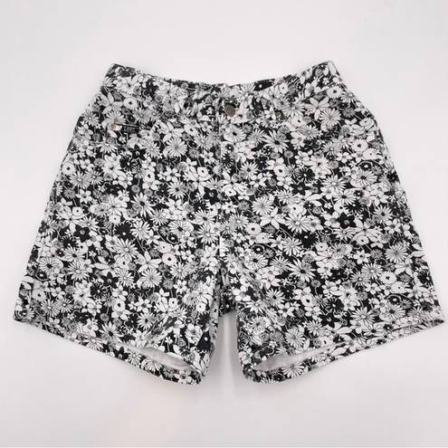 Daisy Vintage High Rise Jean Shorts Floral Black White  Print Denim Quirky Spring