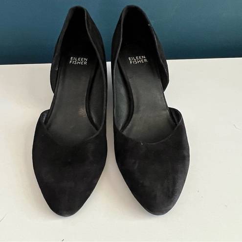 Eileen Fisher  Black Suede Hilly D’Orsay Wedge Shoes Size 7.5