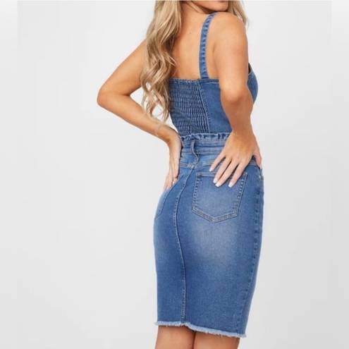 Guess NWT  Denim Bustier Corset Tank 90s Supermodel Bardot Coquette Crop Top sz L