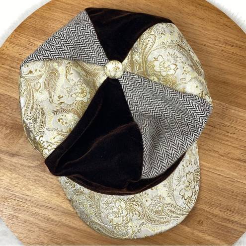 Krass&co August Hat  Paper Boy Cap Velvet Brocade Tweed Brown Gold