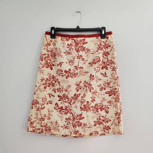 Eddie Bauer  Tan Red Floral Straight Pencil Skirt 10