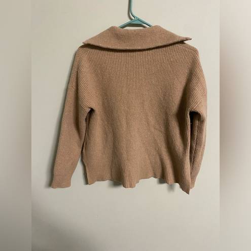 Madewell  Merino Wool Blend Quarter Zip Popover Sweater Size Medium Camel Pockets