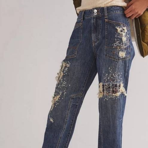 Pilcro  x Anthropologie Straight Leg Sequin The Wanderer Jeans Size 25