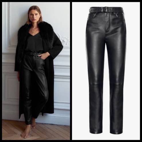 ANINE BING 💕💕 Connor Pant ~ 100% Leather Belted Straight Leg Black Small S NWT