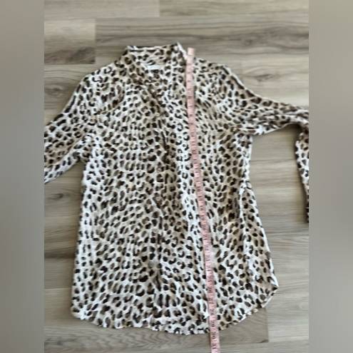 Equipment  S Animal Print Brown Silk Button Down Blouse