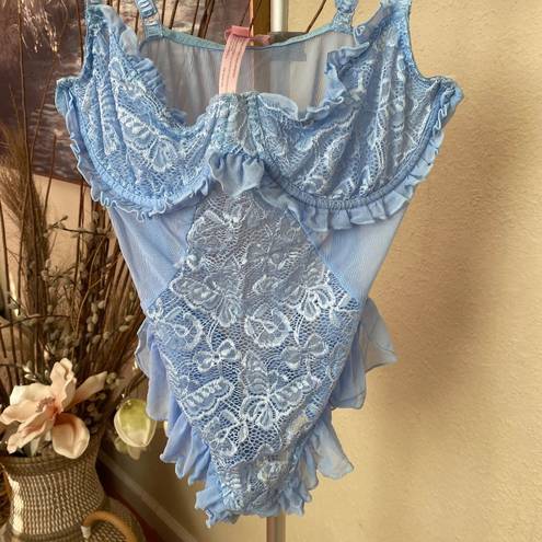 Dolls Kill Sugar Thrillz x  Blue Lace Butterfly lingerie Print Bodysuit size L