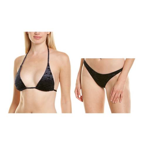 Onyx Shan Velvet Velour Triangle Swim Bikini Set  Black Top & Bottom Size 8