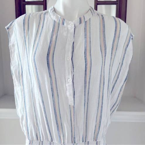 Rails  Smocked Waist Mini Dress Striped Linen Blend Size L New with Tag