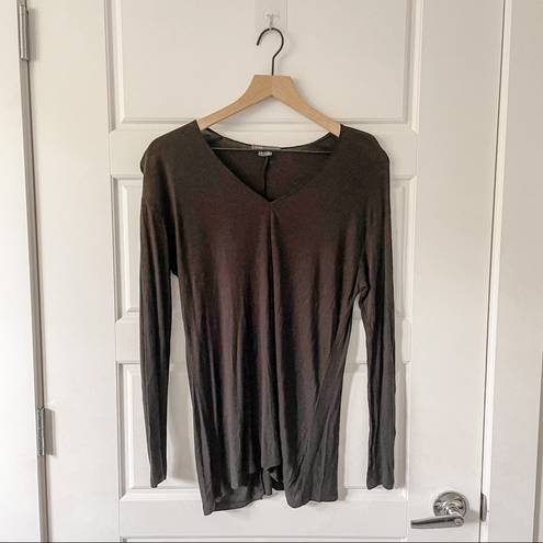 Vince  Long Sleeve V Neck Tee Silk