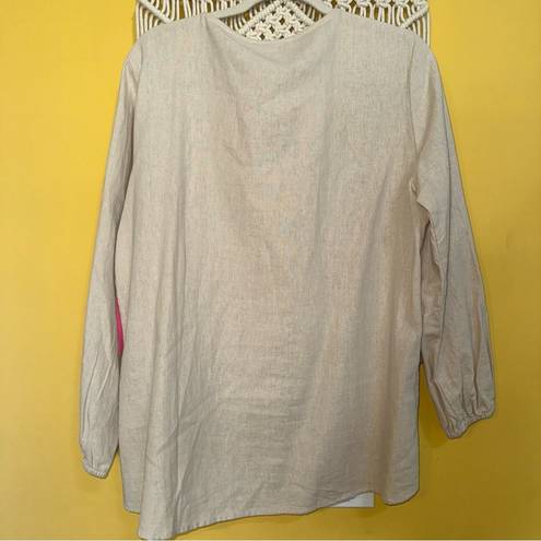 Isaac Mizrahi  NY Size Large Linen Blend Beaded Neck Beach Comfy Tunic Blouse