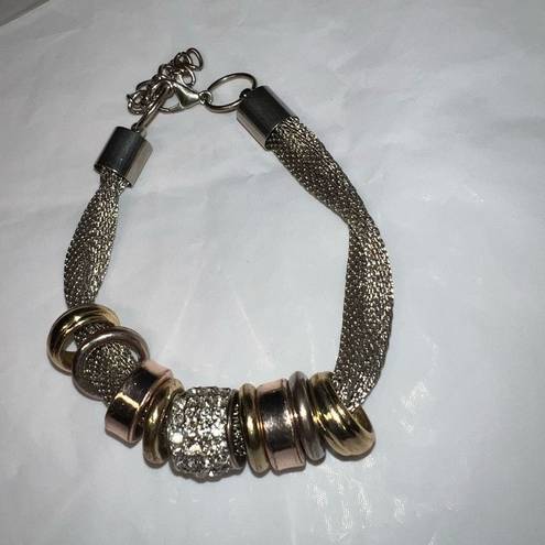 Twisted Mesh  Silver Tone Bracelet With Barrel Charms