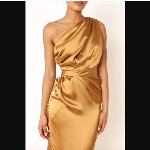 Petal and Pup  Nadia One Shoulder Bronze Satin Maxi Dress 2