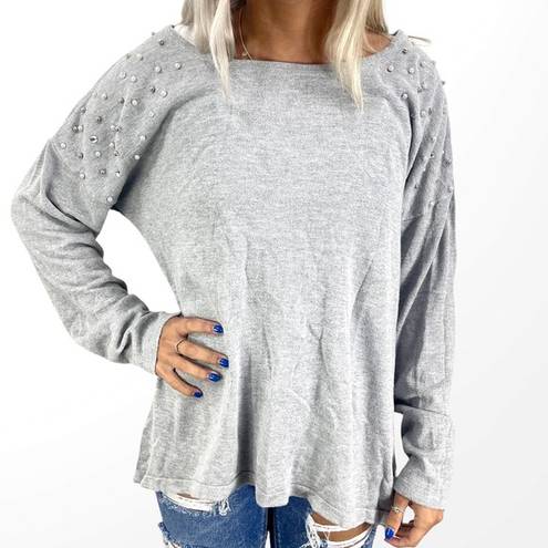 AB Studio  Embellished Heather Gray Long Sleeve Tee