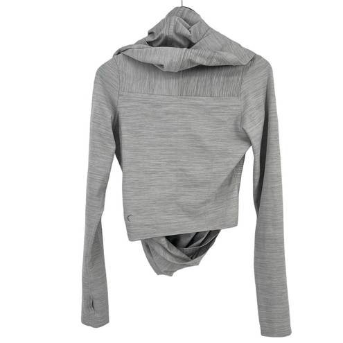 Zyia  Active Haze Yoga Wrap Shawl Hooded Shirt Top Size Small Heather Gray