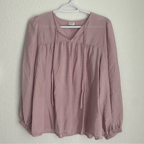 A New Day light pink / orchid tie long-sleeve blouse, size L