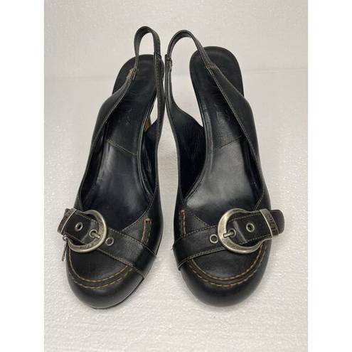  Christian Dior women’s black leather slingback pumps size 38