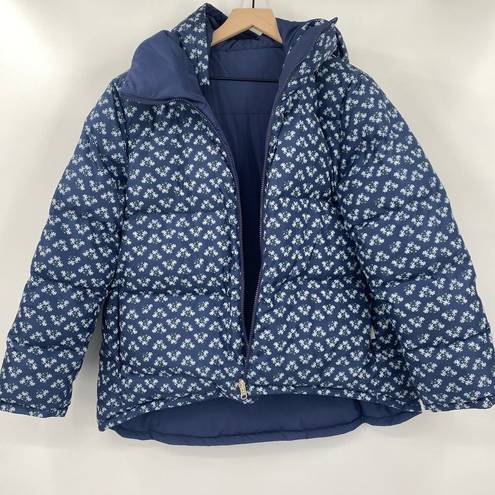 Hill House  Edie Reversible Puffer Jacket Two Sided Zip Coat Posies Navy Womens S