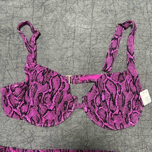 Jessica Simpson NEW  Pink Magenta Snake Print Ribbed Bikini Set Underwire Top