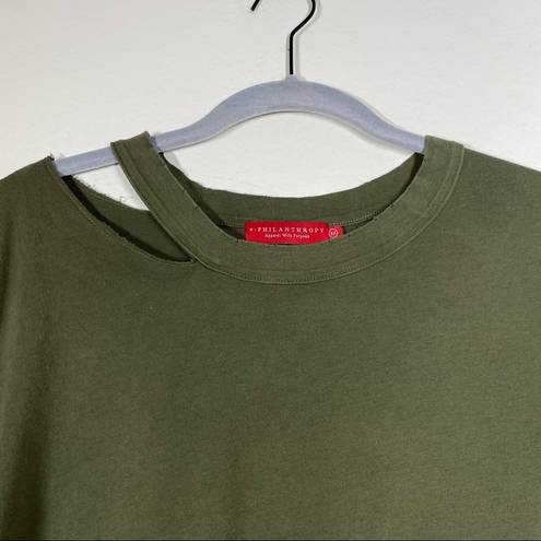 n:philanthropy Zander Distressed Short Sleeve Cotton T Shirt Olive Green Medium