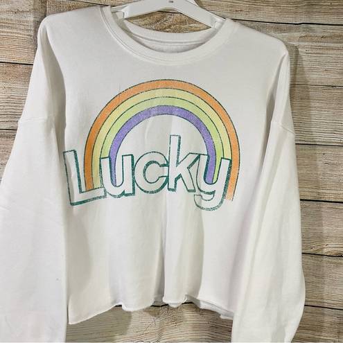 Grayson Threads cotton graphic Lucky rainbow white sweatshirt Size Medium