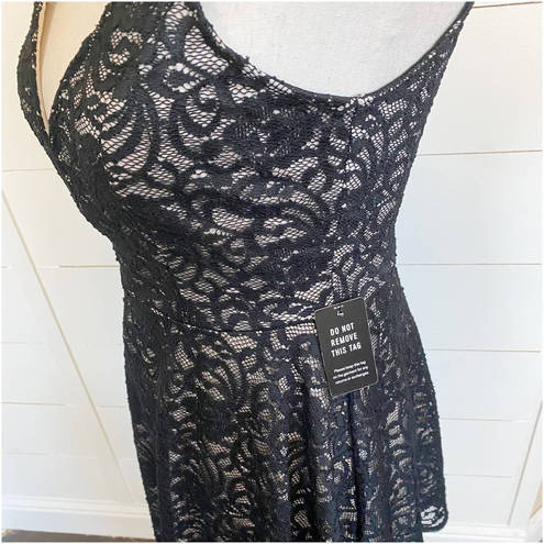 EXPRESS black lace dress with tan lining metal v-neck cleavage - $31 New  With Tags - From Gina