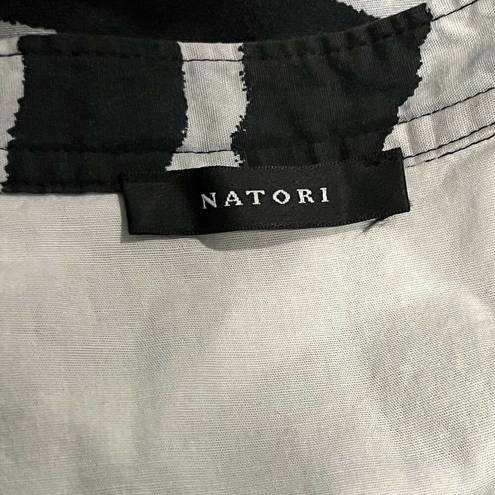 Natori  Zebra Cotton Poplin Balloon Sleeve Belted Shirtdress Size Medium