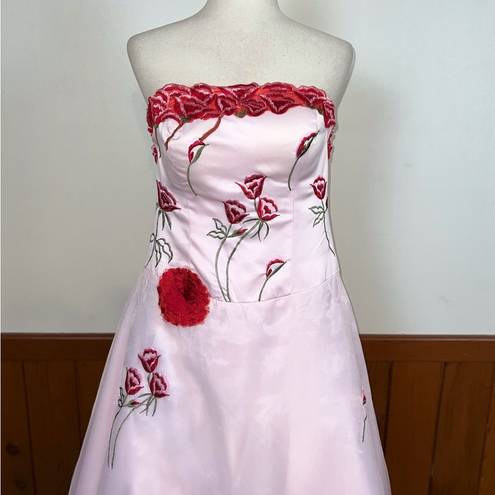 None Pretty Custom Pink Embroidered Rose Wedding Gown!