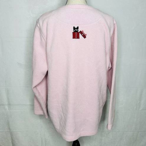Cathy Daniels  Cozy Pink Fleece Sweater Sweatshirt Christmas Cats Vintage Size L