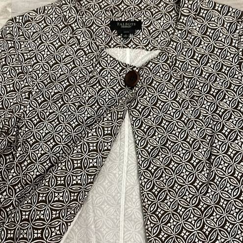 Talbots Brown & White Print 3/4 Sleeve Single Button Blazer Size 10