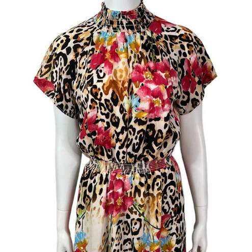 Gibson Vintage Leopard Floral Print Maxi Dress Size Medium