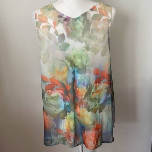 Live and let live  Floral v neck tank Top Sleeveless shell Blouse orange blue