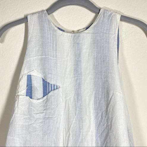 Harper Striped Mini Dress Sleeveless Linen Rayon Blend Blue White Womens Sz XXS