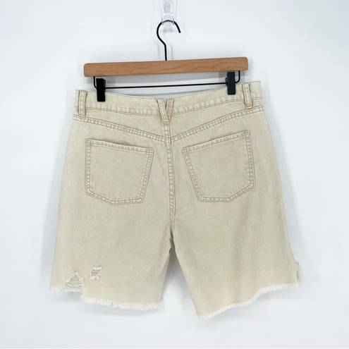 easel  Khaki Distressed Bermuda Denim Shorts Medium