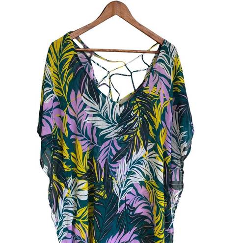 Beach Club Palisades  Tropical‎ Swim Cover Up Bamboo Semi-Sheer Textured XL/XXL