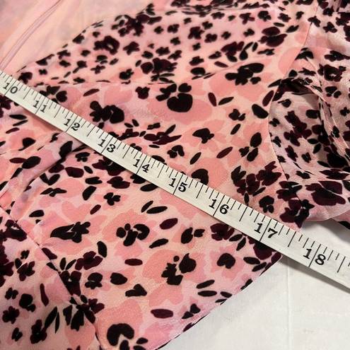 Blair Gilner Farrar Sz M Pink Pansie  Peplum Blouse Floral Puff Sleeves