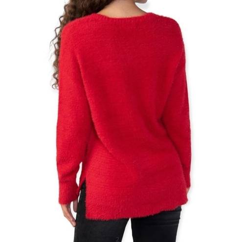 Sanctuary Women’s Fuzzy V Neck Long Sleeve Sweater in Red Size XS